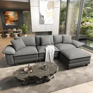 HERA'S HOUSE 124" Oversized Modular Sectional L Shaped Sofa, Corduroy Grey | 4-Seater Living Room Couches, Wider Armrest and Deep Seat, Comfy Cloud Couch with Ottoman, Wood Sturdy Frame HERA'S HOUSE 124" Oversized Modular Sectional L Shaped Sofa, Corduroy Grey | 4-Seater Living Room Couches, Wider Armrest and Deep Seat, Comfy Cloud Couch with Ottoman, Wood Sturdy Frame
