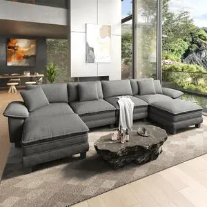 HERA'S HOUSE 158" Oversized Modular Sectional U Shaped Sofa, Corduroy Grey | 6-Seater Living Room Couches, Wider Armrest and Deep Seat, Comfy Cloud Couch with Ottoman, Wood Sturdy Frame HERA'S HOUSE 158" Oversized Modular Sectional U Shaped Sofa, Corduroy Grey | 6-Seater Living Room Couches, Wider Armrest and Deep Seat, Comfy Cloud Couch with Ottoman, Wood Sturdy Frame