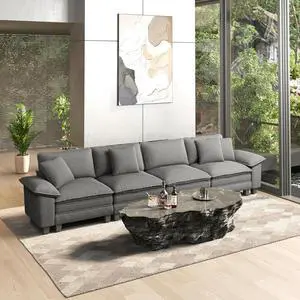 HERA'S HOUSE 158" Oversized Modular Sectional Straight Sofa, Corduroy Grey | 4-Seater Living Room Couches, Wider Armrest and Deep Seat, Comfy Cloud Couch with Ottoman, Wood Sturdy Frame HERA'S HOUSE 158" Oversized Modular Sectional Straight Sofa, Corduroy Grey | 4-Seater Living Room Couches, Wider Armrest and Deep Seat, Comfy Cloud Couch with Ottoman, Wood Sturdy Frame