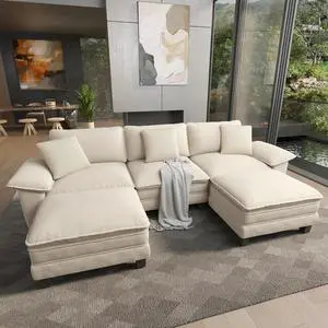 HERA'S HOUSE 124" Oversized Modular Sectional U Shaped Sofa,Chenille White | 5-Seater Living Room Couches, Wider Armrest and Deep Seat, Comfy Cloud Couch with Ottoman, Wood Sturdy Frame HERA'S HOUSE 124" Oversized Modular Sectional U Shaped Sofa,Chenille White | 5-Seater Living Room Couches, Wider Armrest and Deep Seat, Comfy Cloud Couch with Ottoman, Wood Sturdy Frame