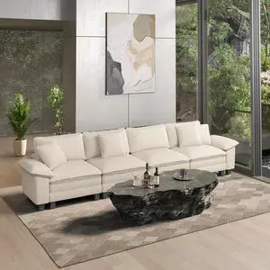 HERA'S HOUSE 158" Oversized Modular Sectional Straight Sofa, Corduroy Beige | 4-Seater Living Room Couches, Wider Armrest and Deep Seat, Comfy Cloud Couch with Ottoman, Wood Sturdy Frame HERA'S HOUSE 158" Oversized Modular Sectional Straight Sofa, Corduroy Beige | 4-Seater Living Room Couches, Wider Armrest and Deep Seat, Comfy Cloud Couch with Ottoman, Wood Sturdy Frame