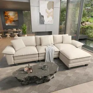 HERA'S HOUSE 124" Oversized Modular Sectional L Shaped Sofa,Chenille White | 4-Seater Living Room Couches, Wider Armrest and Deep Seat, Comfy Cloud Couch with Ottoman, Wood Sturdy Frame HERA'S HOUSE 124" Oversized Modular Sectional L Shaped Sofa,Chenille White | 4-Seater Living Room Couches, Wider Armrest and Deep Seat, Comfy Cloud Couch with Ottoman, Wood Sturdy Frame
