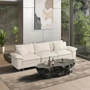 HERA'S HOUSE 124" Oversized Modular Sectional Straight Sofa, Corduroy Beige | 3-Seater Living Room Couches, Wider Armrest and Deep Seat, Comfy Cloud Couch with Ottoman, Wood Sturdy Frame HERA'S HOUSE 124" Oversized Modular Sectional Straight Sofa, Corduroy Beige | 3-Seater Living Room Couches, Wider Armrest and Deep Seat, Comfy Cloud Couch with Ottoman, Wood Sturdy Frame