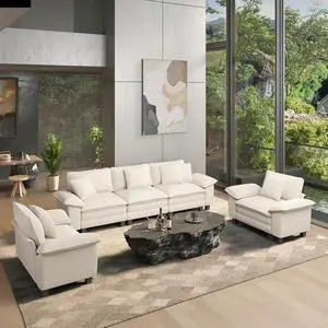 HERA'S HOUSE 3 Pieces Modular Cloud Couch and Chair Set Setional Sofa | Modern 5-Seater Sofa Set , Beige, Wider Armrest, Comfy Deep Seat, Soft Corduroy Furniture Set for Living Room HERA'S HOUSE 3 Pieces Modular Cloud Couch and Chair Set Setional Sofa | Modern 5-Seater Sofa Set , Beige, Wider Armrest, Comfy Deep Seat, Soft Corduroy Furniture Set for Living Room