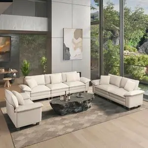 HERA'S HOUSE 3 Pieces Modular Sectional Couch Set with Armchair Loveseat | Modern 6-Seater Cloud Sofa Set , White, Wider Armrest, Comfy Deep Seat, Soft Chenille Furniture Set for Living Room HERA'S HOUSE 3 Pieces Modular Sectional Couch Set with Armchair Loveseat | Modern 6-Seater Cloud Sofa Set , White, Wider Armrest, Comfy Deep Seat, Soft Chenille Furniture Set for Living Room