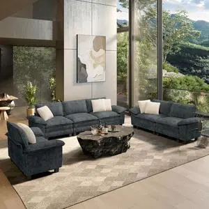 HERA'S HOUSE 3 Pieces Modular Sectional Couch Set with Armchair Loveseat | Modern 6-Seater Cloud Sofa Set , Cyan, Wider Armrest, Comfy Deep Seat, Soft Chenille Furniture Set for Living Room HERA'S HOUSE 3 Pieces Modular Sectional Couch Set with Armchair Loveseat | Modern 6-Seater Cloud Sofa Set , Cyan, Wider Armrest, Comfy Deep Seat, Soft Chenille Furniture Set for Living Room