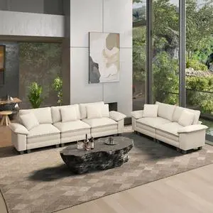 HERA'S HOUSE 2 Pieces Modular Loveseat Couch & 3-Seat Sectional Sofa Set | Modern 5-Seater Cloud Sofa Set , White, Wider Armrest, Comfy Deep Seat, Soft Chenille Furniture Set for Living Room HERA'S HOUSE 2 Pieces Modular Loveseat Couch & 3-Seat Sectional Sofa Set | Modern 5-Seater Cloud Sofa Set , White, Wider Armrest, Comfy Deep Seat, Soft Chenille Furniture Set for Living Room