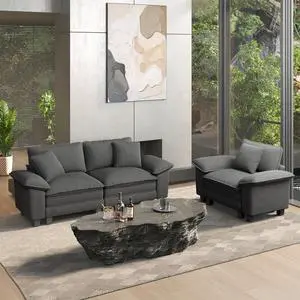 HERA'S HOUSE 2 Pieces Modular Loveseat Couch and Chair Set Setional Sofa | Modern 3-Seater Cloud Sofa Set , Grey, Wider Armrest, Comfy Deep Seat, Soft Corduroy Furniture Set for Living Room HERA'S HOUSE 2 Pieces Modular Loveseat Couch and Chair Set Setional Sofa | Modern 3-Seater Cloud Sofa Set , Grey, Wider Armrest, Comfy Deep Seat, Soft Corduroy Furniture Set for Living Room
