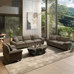 HERA'S HOUSE 3 Pieces Modular Sectional Couch Set with Armchair Loveseat | Modern 6-Seater Cloud Sofa Set , Smoky Grey, Wider Armrest, Deep Seat, Soft Chenille Furniture Set for Living Room HERA'S HOUSE 3 Pieces Modular Sectional Couch Set with Armchair Loveseat | Modern 6-Seater Cloud Sofa Set , Smoky Grey, Wider Armrest, Deep Seat, Soft Chenille Furniture Set for Living Room