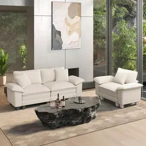 HERA'S HOUSE 2 Pieces Modular Loveseat Couch and Chair Set Setional Sofa | Modern 3-Seater Cloud Sofa Set , Beige, Wider Armrest, Comfy Deep Seat, Soft Corduroy Furniture Set for Living Room HERA'S HOUSE 2 Pieces Modular Loveseat Couch and Chair Set Setional Sofa | Modern 3-Seater Cloud Sofa Set , Beige, Wider Armrest, Comfy Deep Seat, Soft Corduroy Furniture Set for Living Room