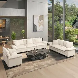 HERA'S HOUSE 3 Pieces Modular Sectional Couch Set with Armchair Loveseat | Modern 6-Seater Cloud Sofa Set , Beige, Wider Armrest, Comfy Deep Seat, Soft Corduroy Furniture Set for Living Room HERA'S HOUSE 3 Pieces Modular Sectional Couch Set with Armchair Loveseat | Modern 6-Seater Cloud Sofa Set , Beige, Wider Armrest, Comfy Deep Seat, Soft Corduroy Furniture Set for Living Room