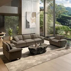 HERA'S HOUSE 3 Pieces Modular Cloud Couch and Chair Set Setional Sofa | Modern 5-Seater Sofa Set , Smoky Grey, Wider Armrest, Comfy Deep Seat, Soft Chenille Furniture Set for Living Room HERA'S HOUSE 3 Pieces Modular Cloud Couch and Chair Set Setional Sofa | Modern 5-Seater Sofa Set , Smoky Grey, Wider Armrest, Comfy Deep Seat, Soft Chenille Furniture Set for Living Room