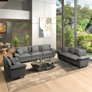 HERA'S HOUSE Modular Sectional Sofa Set with Loveseat & Armchair 3 Piece | Modern 6-Seater Cloud Sofa Set , Grey, Wider Armrest, Comfy Deep Seat, Soft Corduroy Furniture Set for Living Room HERA'S HOUSE Modular Sectional Sofa Set with Loveseat & Armchair 3 Piece | Modern 6-Seater Cloud Sofa Set , Grey, Wider Armrest, Comfy Deep Seat, Soft Corduroy Furniture Set for Living Room