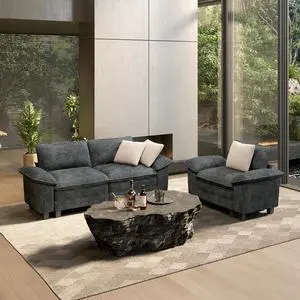 HERA'S HOUSE 2 Pieces Modular Loveseat Couch and Chair Set Setional Sofa | Modern 3-Seater Cloud Sofa Set , Cyan, Wider Armrest, Comfy Deep Seat, Soft Chenille Furniture Set for Living Room HERA'S HOUSE 2 Pieces Modular Loveseat Couch and Chair Set Setional Sofa | Modern 3-Seater Cloud Sofa Set , Cyan, Wider Armrest, Comfy Deep Seat, Soft Chenille Furniture Set for Living Room