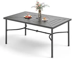 HERA'S HOUSE Patio Table for 6, 64" Metal Dining Table w/Umbrella Hole | Rectangle metal wrought iron table. Patterned top design, weather resistant. Perfect for outdoor deck, porch, backyard. HERA'S HOUSE Patio Table for 6, 64" Metal Dining Table w/Umbrella Hole | Rectangle metal wrought iron table. Patterned top design, weather resistant. Perfect for outdoor deck, porch, backyard.