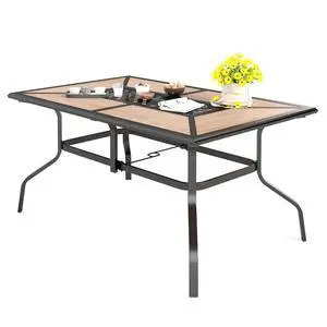 HERA'S HOUSE Outdoor Dining Table for 6, Long Metal Table w/Umbrella Hole | 61" rectangle wrought iron table w/ polywood top, weather resistant. Perfect for patio, deck, porch, backyard HERA'S HOUSE Outdoor Dining Table for 6, Long Metal Table w/Umbrella Hole | 61" rectangle wrought iron table w/ polywood top, weather resistant. Perfect for patio, deck, porch, backyard