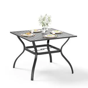HERA'S HOUSE Patio Table w/Umbrella Hole, Black Metal Dining Table for 4 | 37" wrought iron table, weather resistant. Slatted table top design. Perfect for patio, deck, porch, backyard. HERA'S HOUSE Patio Table w/Umbrella Hole, Black Metal Dining Table for 4 | 37" wrought iron table, weather resistant. Slatted table top design. Perfect for patio, deck, porch, backyard.