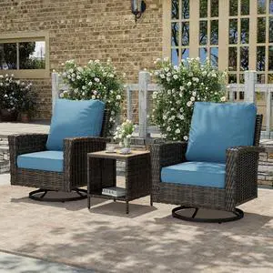 HERA'S HOUSE 3-Piece Patio Furniture with High Back Swivel Chairs, Blue | Outdoor Wicker Chairs Set of 2 & Coffee Table, Deep Seating Sofa w/5.5" Thick Cushion, for Deck Porch Lawn Garden HERA'S HOUSE 3-Piece Patio Furniture with High Back Swivel Chairs, Blue | Outdoor Wicker Chairs Set of 2 & Coffee Table, Deep Seating Sofa w/5.5" Thick Cushion, for Deck Porch Lawn Garden