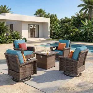 HERA'S HOUSE 5-Piece Patio Furniture Set with Fire Pit, Blue | High Back Outdoor Swivel Chairs, Wicker Conversation Sets with 5.5" Thick Cushions, All-Weather Deep Seating Sofa for Deck HERA'S HOUSE 5-Piece Patio Furniture Set with Fire Pit, Blue | High Back Outdoor Swivel Chairs, Wicker Conversation Sets with 5.5" Thick Cushions, All-Weather Deep Seating Sofa for Deck
