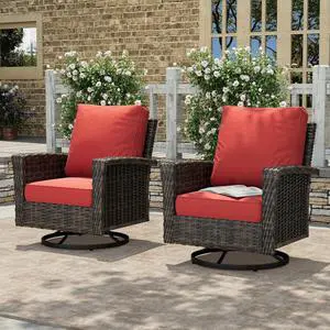 HERA'S HOUSE Patio Furniture with High Back Swivel Chairs, Red | Outdoor Wicker Chairs Set of 2 with Coffee Table & 5.5" Thick Cushion, for Deck Porch Lawn Garden HERA'S HOUSE Patio Furniture with High Back Swivel Chairs, Red | Outdoor Wicker Chairs Set of 2 with Coffee Table & 5.5" Thick Cushion, for Deck Porch Lawn Garden