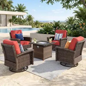 HERA'S HOUSE 5-Piece Patio Furniture Set with Fire Pit, Red | High Back Outdoor Swivel Chairs, Wicker Conversation Sets with 5.5" Thick Cushions, All-Weather Deep Seating Sofa for Deck HERA'S HOUSE 5-Piece Patio Furniture Set with Fire Pit, Red | High Back Outdoor Swivel Chairs, Wicker Conversation Sets with 5.5" Thick Cushions, All-Weather Deep Seating Sofa for Deck