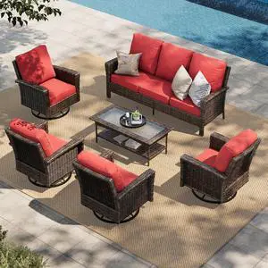 HERA'S HOUSE 7-Seat Patio Furniture Set with High Back Chairs, Red | Outdoor Wicker Conversation Sofa w/5.5" Thick Cushion. 4 Swivel Chairs +Couch +Coffee Table. for Deck Lawn Garden HERA'S HOUSE 7-Seat Patio Furniture Set with High Back Chairs, Red | Outdoor Wicker Conversation Sofa w/5.5" Thick Cushion. 4 Swivel Chairs +Couch +Coffee Table. for Deck Lawn Garden