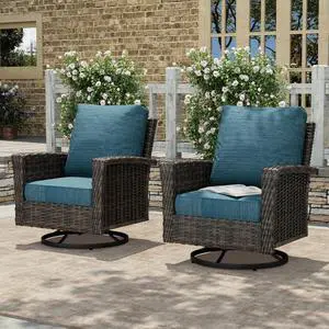 HERA'S HOUSE Patio Furniture with High Back Swivel Chairs, Blue | Outdoor Wicker Chairs Set of 2 with Coffee Table & 5.5" Thick Cushions, for Deck Porch Lawn & Garden HERA'S HOUSE Patio Furniture with High Back Swivel Chairs, Blue | Outdoor Wicker Chairs Set of 2 with Coffee Table & 5.5" Thick Cushions, for Deck Porch Lawn & Garden
