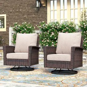 HERA'S HOUSE Patio Furniture with High Back Swivel Chairs, Beige | Outdoor Wicker Chairs Set of 2 with Coffee Table & 5.5" Thick Cushion, for Deck Porch Lawn Garden HERA'S HOUSE Patio Furniture with High Back Swivel Chairs, Beige | Outdoor Wicker Chairs Set of 2 with Coffee Table & 5.5" Thick Cushion, for Deck Porch Lawn Garden