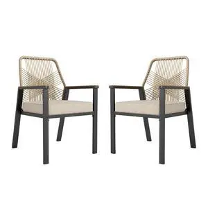 HERA'S HOUSE Patio Dining Chairs, Set of 2, Wrought Iron & Rattan, Beige | Wicker, heavy-duty outdoor metal chairs support 350lbs. Armrests, Wide seat. All-weather, Rust-resistant for Deck, Garden HERA'S HOUSE Patio Dining Chairs, Set of 2, Wrought Iron & Rattan, Beige | Wicker, heavy-duty outdoor metal chairs support 350lbs. Armrests, Wide seat. All-weather, Rust-resistant for Deck, Garden