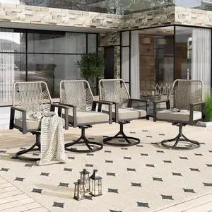 HERA'S HOUSE Swivel Patio Dining Chairs, Set of 4, Wrought Iron, Beige | Woven rattan, wicker outdoor metal chairs support 350lbs. Armrests, Wide seat. All-weather, Rust-resistant for Deck, Garden HERA'S HOUSE Swivel Patio Dining Chairs, Set of 4, Wrought Iron, Beige | Woven rattan, wicker outdoor metal chairs support 350lbs. Armrests, Wide seat. All-weather, Rust-resistant for Deck, Garden