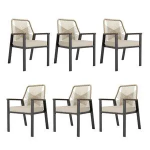 HERA'S HOUSE Patio Dining Chairs, Set of 6, Wrought Iron & Rattan, Beige | Wicker, heavy-duty outdoor metal chairs support 350lbs. Armrests, Wide seat. All-weather, Rust-resistant for Deck, Garden HERA'S HOUSE Patio Dining Chairs, Set of 6, Wrought Iron & Rattan, Beige | Wicker, heavy-duty outdoor metal chairs support 350lbs. Armrests, Wide seat. All-weather, Rust-resistant for Deck, Garden