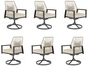 HERA'S HOUSE Swivel Patio Dining Chairs, Set of 6, Wrought Iron, Beige | Woven rattan, wicker outdoor metal chairs support 350lbs. Armrests, Wide seat. All-weather, Rust-resistant for Deck, Garden HERA'S HOUSE Swivel Patio Dining Chairs, Set of 6, Wrought Iron, Beige | Woven rattan, wicker outdoor metal chairs support 350lbs. Armrests, Wide seat. All-weather, Rust-resistant for Deck, Garden