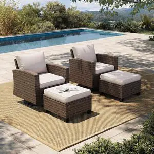 HERA'S HOUSE Patio Wicker Chairs Outdoor Swivel Rocker Chairs Set | 4 Piece Outdoor Seating Furniture Conversation Sets with Ottoman for Lawn Deck Porch Pool, Brown/Beige HERA'S HOUSE Patio Wicker Chairs Outdoor Swivel Rocker Chairs Set | 4 Piece Outdoor Seating Furniture Conversation Sets with Ottoman for Lawn Deck Porch Pool, Brown/Beige