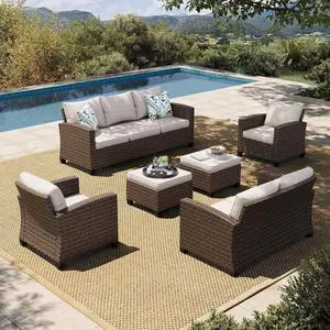HERA'S HOUSE Wicker Patio Furniture Set,Outdoor Sectional Conversation Set | 6 Pieces 9 Seats Outside Sofa Set for Lawn Backyard HERA'S HOUSE Wicker Patio Furniture Set,Outdoor Sectional Conversation Set | 6 Pieces 9 Seats Outside Sofa Set for Lawn Backyard