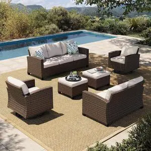 HERA'S HOUSE Wicker Outdoor Patio Furniture Set with Swivel Glide Chairs | 6 Pieces Patio Conversation Sofa Sets for Backyard Porch Deck, Beige HERA'S HOUSE Wicker Outdoor Patio Furniture Set with Swivel Glide Chairs | 6 Pieces Patio Conversation Sofa Sets for Backyard Porch Deck, Beige