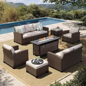 HERA'S HOUSE Wicker Patio Furniture Set with Fire Pit Table Outdoor Wicker | Rattan Conversation Sofa Sets for Lawn Yard Garden Poolside HERA'S HOUSE Wicker Patio Furniture Set with Fire Pit Table Outdoor Wicker | Rattan Conversation Sofa Sets for Lawn Yard Garden Poolside