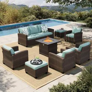HERA'S HOUSE 8 Pieces Wicker Patio Furniture Set with Fire Pit Table | Outdoor Rattan Conversation Set for Garden, Poolside, Backyard HERA'S HOUSE 8 Pieces Wicker Patio Furniture Set with Fire Pit Table | Outdoor Rattan Conversation Set for Garden, Poolside, Backyard