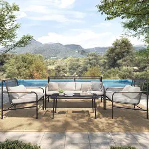 HERA'S HOUSE 4-Piece Patio Conversation Set, Black | Coffee Table, All-Weather, For Garden, Deck, Backyard HERA'S HOUSE 4-Piece Patio Conversation Set, Black | Coffee Table, All-Weather, For Garden, Deck, Backyard