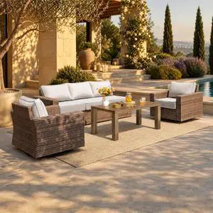 HERA'S HOUSE 4-Piece Patio Furniture Set with Wide Arm, Grey | Outdoor Swivel Glide Chair +5.5 Washable Thick Cushions. All-Weather Yellow Wicker Conversation Sofa. for Deck Lawn &Garden HERA'S HOUSE 4-Piece Patio Furniture Set with Wide Arm, Grey | Outdoor Swivel Glide Chair +5.5 Washable Thick Cushions. All-Weather Yellow Wicker Conversation Sofa. for Deck Lawn &Garden