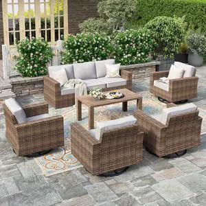 HERA'S HOUSE 7-Seat Patio Furniture Set with Wide Arm, Grey | Outdoor Swivel Glide Chair +5.5 Washable Thick Cushions. All-Weather Yellow Wicker Conversation Sofa. for Deck Lawn &Garden HERA'S HOUSE 7-Seat Patio Furniture Set with Wide Arm, Grey | Outdoor Swivel Glide Chair +5.5 Washable Thick Cushions. All-Weather Yellow Wicker Conversation Sofa. for Deck Lawn &Garden