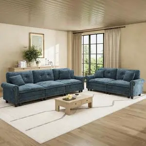 HERA'S HOUSE Modular Sectional Sofa Set for Living Room 2-Piece Deep Seats | Mid-Century Modern 5-Seater Cloud Sofa Set, Cyan, Rolled Arms & Nailhead Trim, Wider & Deeper Seats, Chenille Furniture Set HERA'S HOUSE Modular Sectional Sofa Set for Living Room 2-Piece Deep Seats | Mid-Century Modern 5-Seater Cloud Sofa Set, Cyan, Rolled Arms & Nailhead Trim, Wider & Deeper Seats, Chenille Furniture Set