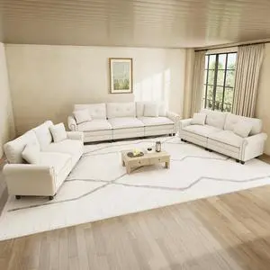 HERA'S HOUSE Modular Sectional Sofa and Loveseat Set Living Room 3-Piece | Mid-Century Modern 7-Seater Cloud Sofa Set, Beige, Rolled Arms & Nailhead Trim, Wider & Deeper Seats, Linen Furniture Set HERA'S HOUSE Modular Sectional Sofa and Loveseat Set Living Room 3-Piece | Mid-Century Modern 7-Seater Cloud Sofa Set, Beige, Rolled Arms & Nailhead Trim, Wider & Deeper Seats, Linen Furniture Set