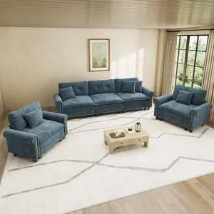 HERA'S HOUSE Modular Sectional Sofa and Chair Set for Living Room 3-Piece | Mid-Century Modern 5-Seater Cloud Sofa Set, Cyan, Rolled Arms & Nailhead Trim, Wider & Deeper Seats, Chenille Furniture Set HERA'S HOUSE Modular Sectional Sofa and Chair Set for Living Room 3-Piece | Mid-Century Modern 5-Seater Cloud Sofa Set, Cyan, Rolled Arms & Nailhead Trim, Wider & Deeper Seats, Chenille Furniture Set