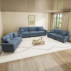 HERA'S HOUSE Modular Sectional Sofa and Loveseat Set Living Room 3-Piece | Mid-Century Modern 7-Seater Cloud Sofa Set, Blue, Rolled Arms & Nailhead Trim, Wider & Deeper Seats, Linen Furniture Set HERA'S HOUSE Modular Sectional Sofa and Loveseat Set Living Room 3-Piece | Mid-Century Modern 7-Seater Cloud Sofa Set, Blue, Rolled Arms & Nailhead Trim, Wider & Deeper Seats, Linen Furniture Set