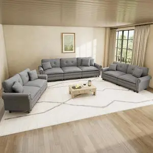 HERA'S HOUSE Modular Sectional Sofa and Loveseat Set Living Room 3-Piece | Mid-Century Modern 7-Seater Cloud Sofa Set, Dark Grey, Rolled Arms & Nailhead Trim, Wider Seats, Soft Linen Furniture Set HERA'S HOUSE Modular Sectional Sofa and Loveseat Set Living Room 3-Piece | Mid-Century Modern 7-Seater Cloud Sofa Set, Dark Grey, Rolled Arms & Nailhead Trim, Wider Seats, Soft Linen Furniture Set