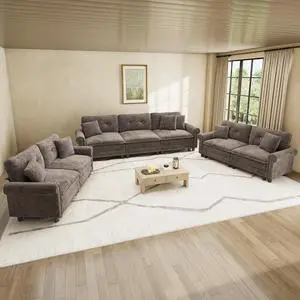 HERA'S HOUSE Modular Sectional Sofa and Loveseat Set Living Room 3-Piece | Mid-Century Modern 7-Seater Cloud Sofa Set, Grayish Brown, Rolled Arms & Nailhead Trim, Wider Seats, Chenille Furniture Set HERA'S HOUSE Modular Sectional Sofa and Loveseat Set Living Room 3-Piece | Mid-Century Modern 7-Seater Cloud Sofa Set, Grayish Brown, Rolled Arms & Nailhead Trim, Wider Seats, Chenille Furniture Set