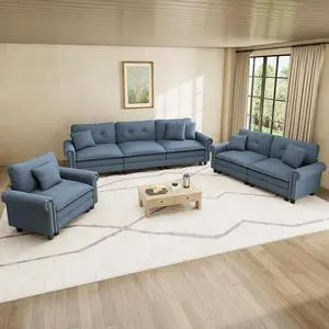 HERA'S HOUSE Modular Sectional Sofa Set for Living Room 3-Piece Deep Seats | Mid-Century Modern 6-Seater Cloud Sofa Set, Blue, Rolled Arms & Nailhead Trim, Wider & Deeper Seats, Linen Furniture Set HERA'S HOUSE Modular Sectional Sofa Set for Living Room 3-Piece Deep Seats | Mid-Century Modern 6-Seater Cloud Sofa Set, Blue, Rolled Arms & Nailhead Trim, Wider & Deeper Seats, Linen Furniture Set