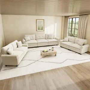 HERA'S HOUSE Modular Sectional Sofa and Loveseat Set Living Room 3-Piece | Mid-Century Modern 7-Seater Cloud Sofa Set, White, Rolled Arms & Nailhead Trim, Wider & Deeper Seats, Chenille Furniture Set HERA'S HOUSE Modular Sectional Sofa and Loveseat Set Living Room 3-Piece | Mid-Century Modern 7-Seater Cloud Sofa Set, White, Rolled Arms & Nailhead Trim, Wider & Deeper Seats, Chenille Furniture Set