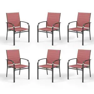 HERA'S HOUSE Outdoor Patio Dining Chairs Set of 6, Wrought Iron & Textilene | Red breathable fabric, Metal frame with armrest & wide seat, Rust-resistant All-weather design for for lawn, deck HERA'S HOUSE Outdoor Patio Dining Chairs Set of 6, Wrought Iron & Textilene | Red breathable fabric, Metal frame with armrest & wide seat, Rust-resistant All-weather design for for lawn, deck