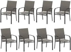 HERA'S HOUSE Outdoor Patio Dining Chairs Set of 8, Wrought Iron & Textilene | Brown breathable fabric, Metal frame with armrest & wide seat, Rust-resistant All-weather design for for lawn, deck HERA'S HOUSE Outdoor Patio Dining Chairs Set of 8, Wrought Iron & Textilene | Brown breathable fabric, Metal frame with armrest & wide seat, Rust-resistant All-weather design for for lawn, deck